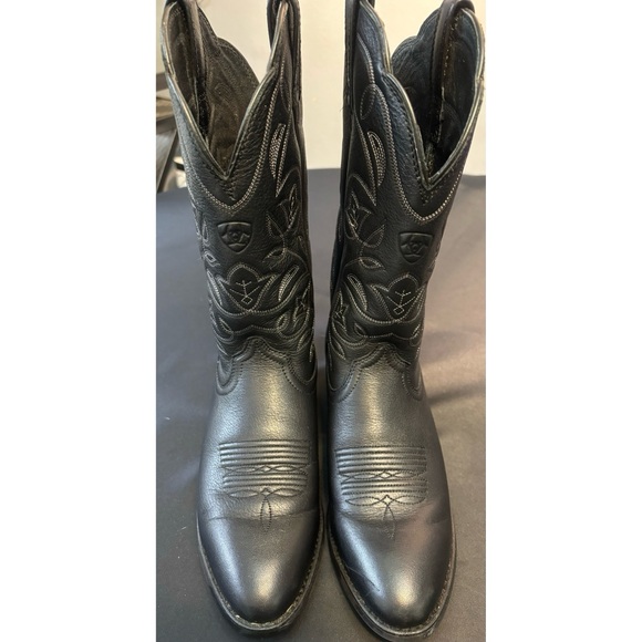 GENUINE COWGIRL ARIAT BLACK LEATHER WOMENS COWBOY BOOTS~SIZE 7~CLASSIC BOHO - Picture 1 of 5